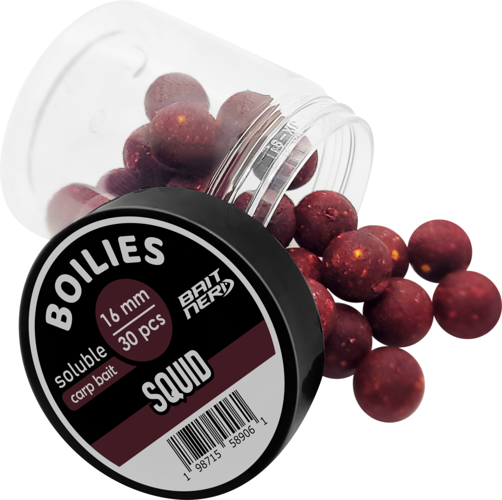 16mm boilies spoilled from a jar and lid squid